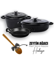 Lava Döküm 3X New Heritage Serisi Döküm Demir Tencere Tava Seti (Siyah)