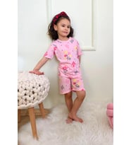 Kız Çocuk Pamuklu Penye Kumaş Şortlu Pijama Takımı (Açık Pembe)