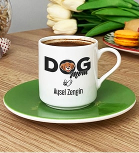 Kişiye Özel Dog Mom Türk Kahvesi Fincanı Köpek Annesi (Yeşil)