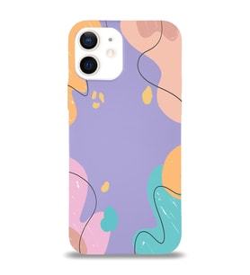 PrintiFy Apple iPhone 12 Uyumlu Lansman Kılıf Karışık Renkler Tasarımlı İçi Kadife Kapak (Lila)