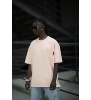 Oversize Pamuklu Bisiklet Yaka Cepli Likralı Erkek Yazlık T-shirt (Pembe)