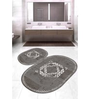 Dijital Baskılı Kaymaz Taban Yıkanabilir Oval 2'li Klozet Takımı Banyo Paspası NOKZ-SD-1051 (Gri)