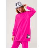 S-3991 Slogan Nakışlı Basic Oversize Sweatshirt Takım (Fuşya)