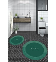 EVDEYA Dijital Baskılı Yıkanabilir Home Yazılı İkili Yuvarlak Banyo Paspası Klozet Takımı, YKLOZET-3-GRİ, (Yeşil)