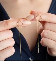 925 Ayar Gümüş Zincirli Halka Küpe (Gold)