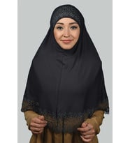 İkili Set Dantelli Pratik Eşarp Hazır Hijab ve Tesettür Bonesi XL (Füme)