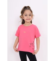 Toontoy Kız Çocuk Nakışlı Tişört (Fuşya)