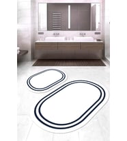 Dijital Baskılı Kaymaz Taban Yıkanabilir Oval 2'li Klozet Takımı Banyo Paspası NOKZ-HT-433 (Beyaz)