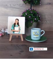 En İyi Hemşire Fotoğraflı Dekoratif Taş, Ahşap Altlıklı Türk Kahvesi Fincanı Hediye (Model 9)