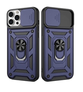 Apple iPhone 12 Pro Uyumlu Kızaklı Kamera Korumalı Tank Kılıf (Lacivert)