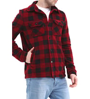 Ghassy Co. Erkek Oduncu Düğmeli Çift Cepli Ekose Polar Outdoor Gömlek Ceket  (Kırmızı)