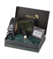 Polo Air Kutulu Erkek Kemer Cüzdan Kartlık Anahtarlık Seti SETE-3008-H (Yeşil)