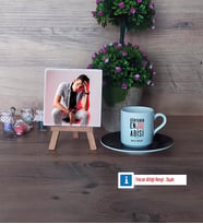 Abiye Hediye Fotoğraflı Dekoratif Taş, Ahşap Altlıklı Türk Kahvesi Fincanı Hediye (Model 7)
