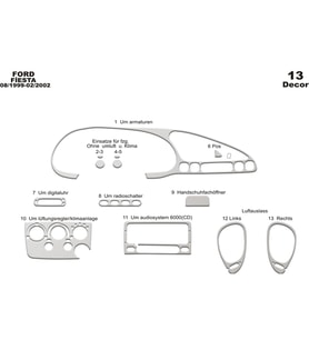 Meriç® Ford Fiesta Ön Torpido Kaplama Maun 13 Parça 1999-2002 (Alüminyum)