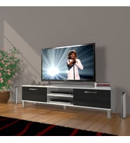 Decoraktiv Eko 140 Slm Dvd Krom Ayaklı Tv Ünitesi Tv Sehpası (Beyaz-Siyah)