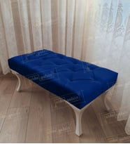 Kapitoneli Ayak Ucu Kapı Önü Antre Bench Puf Beyaz Ayak (120*45) (Lacivert)
