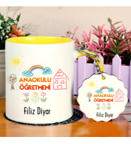 Anaokulu Öğretmeni Kupa Bardak ve Anahtarlık Hediye Seti (Model 3)