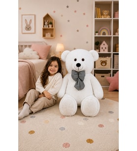 125 cm Papyonlu Büyük Beyaz Ayıcık (%100 Yerli) (Beyaz)