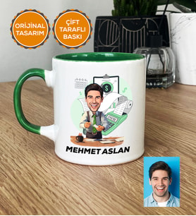 Kişiye Özel Karikatürlü Muhasebeci Hediye Kupa Bardak Erkek Muhasebeciye Hediye (Yeşil)