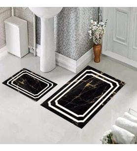 Banyo Halısı Ikili Klozet Takımı Kaymaz Tabanlı (60 xm x 100 cm + 40 cm x 60 cm)  (Siyah)