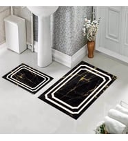 Banyo Halısı Ikili Klozet Takımı Kaymaz Tabanlı (60 xm x 100 cm + 40 cm x 60 cm)  (Siyah)