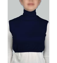 Sıfır Kol Balıkçı Yaka Tam Boğazlı Likralı Penye Kadın Yarım Body (Lacivert)