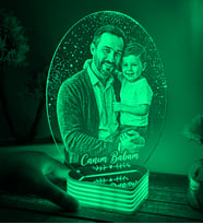 Kişiye Özel Fotoğraflı 3D Led Oval Gece Lambası (Yeşil)