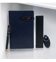 Kişiye Özel Kenar Boyalı Lacivert Defter İsmli & Kişiye Özel Roller Kalem & Anahtarlık Hediye Seti (Lacivert)