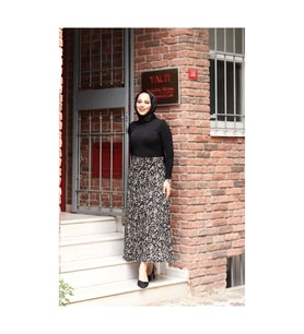 Düğmeli  Viscon Etek (Siyah-Bej)