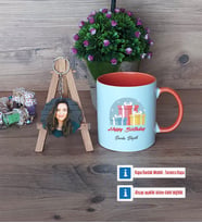 Doğum Günü Hediyesi Kupa Bardak Beyaz ve Fotoğraflı Ahşap Anahtarlık Hediye (Model 13)