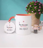 Fen Bilimleri Öğretmeni Kupa Bardak ve Anahtarlık (Turuncu)
