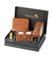 Polo Air Kemer Cüzdan Kartlık Anahtarlık Hediyelik Kutusunda HM-11 (Taba)