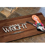 BK Gift Kişiye Özel Kadın Gitarist Karikatürlü Kabartma Figürlü Ahşap Tablo, Duvar Dekoru, Arkadaşa Hediye, Özel Tasarım Ev Hediyesi-1 (Ceviz)