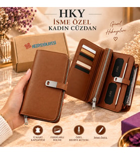 HKY Çok Kullanışlı İsme Özel Büyük Boy Kadın Cüzdan (Taba)