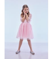 Kız Çocuk Yıldız Baskılı Trend Tül Elbise AK2246 (Pembe)