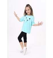 Toontoy Kız Çocuk Baskılı Tişört (Su Yeşili)