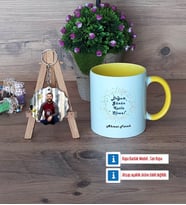 Doğum Günü Hediyesi Kupa Bardak Beyaz ve Fotoğraflı Ahşap Anahtarlık Hediye (Model 7)