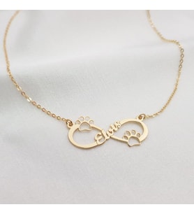 Kişiye Özel 925 Ayar Gümüş Pati Detaylı Sonsuzluk İsim Kolye (Gold)