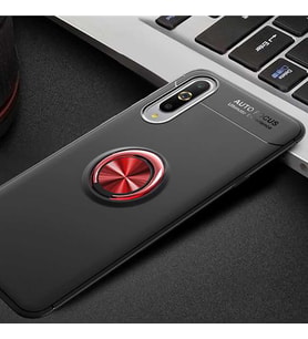 Xiaomi Mi A3 Kılıf Yüzüklü Magnetli Ravel Case (Siyah-Kırmızı)