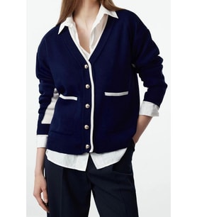 Kadın Modern Tarz Oversize V Yaka Regular Triko Hırka (Lacivert)