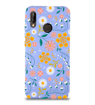 Xiaomi Redmi Note 7 Pro Uyumlu Lansman Kılıf Çiçek Tasarımlı İçi Kadife Kapak-Gri (Lila)