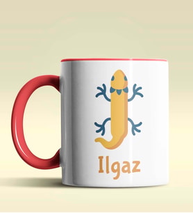 Kişiye Özel I Harfi Hayvanlar Tasarım Siyah Renk Kupa (Kırmızı)