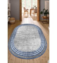 Dijital Baskılı Kaymaz Taban Yıkanabilir Oval Salon Halısı Mutfak Halısı Yolluk NDO-HT-662 (Mavi)