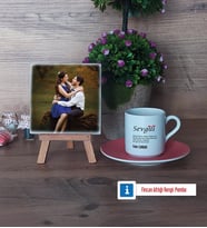 Sevgiliye Hediye Fotoğraflı Dekoratif Taş, Ahşap Altlıklı Türk Kahvesi Fincanı Hediye (Model 6)
