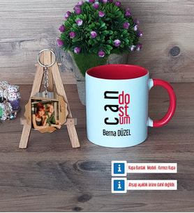 Arkadaşa Hediye Kupa Bardak Beyaz ve Fotoğraflı Ahşap Anahtarlık Hediye (Model 2)