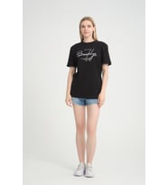Kadın Bisiklet Yaka Oversize Fit  Tişort SPR24TSk110 (Siyah)