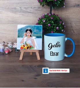 Gelin Fotoğraflı Dekoratif Taş, Kupa Bardak Beyaz Hediye (Model 4)