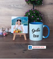 Gelin Fotoğraflı Dekoratif Taş, Kupa Bardak Beyaz Hediye (Model 4)