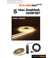 Mutfak Tezgah Üstü Için Ince Cob Şerit Led 12v Adaptör Tak Çalıştır Anahtarlı ( 5 Metre ) (Günışığı)