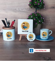 Öğretmenler Günü Hediyesi Hediye Seti Dekoratif Taş, Kalemlik, Ahşap Altlıklı Türk Kahvesi Fincanı, Ahşap Anahtarlık Hediye (Model 5)